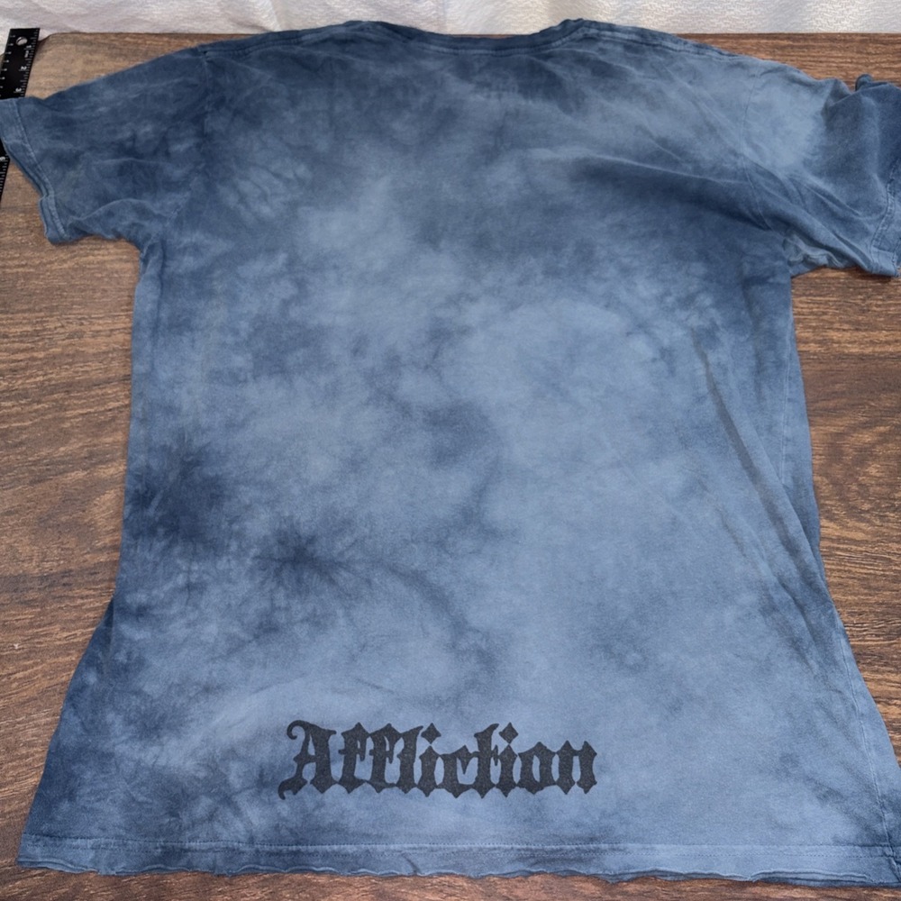 Affliction Men's XL Short Sleeve T Shirt Live Fast USA Made Blue Distressed Hems - Picture 9 of 10